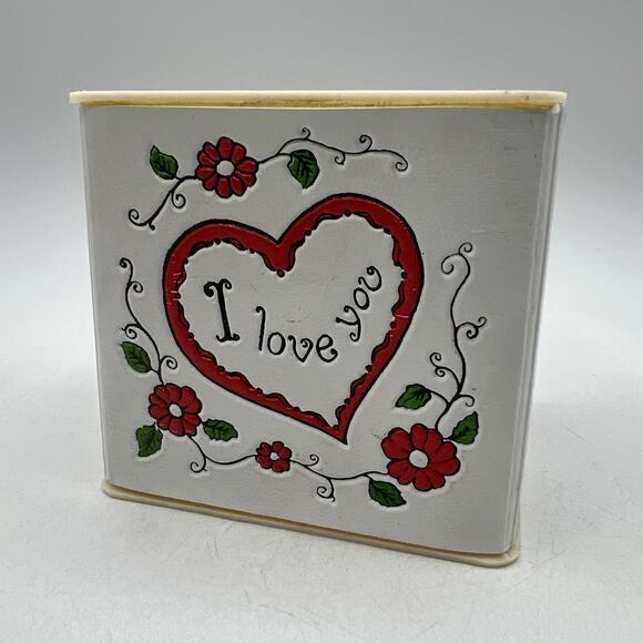 Vtg Retro 1970s Plastic Valentine Planter Cup 4" Square Red Green Hearts LOVE - Picture 4 of 8